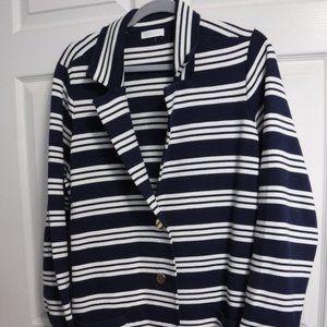 Womens Sweater Knit Blazer Navy/White Strip 3X